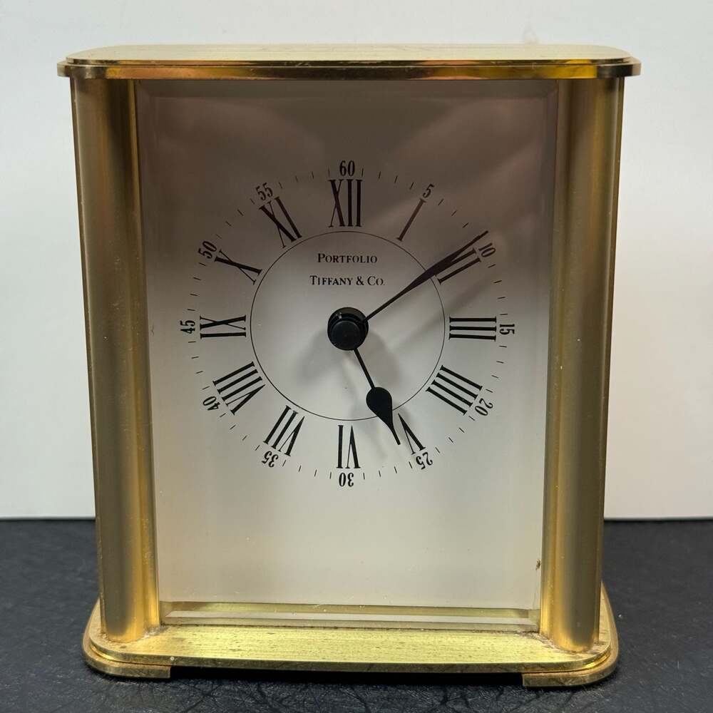 Tiffany & Co. Portfolio Brass Carriage Desk Clock